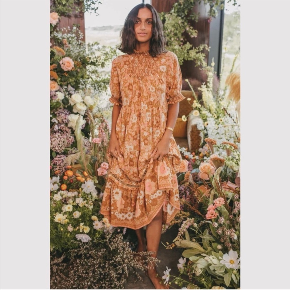 spell & the gypsy collective anne floral ruched midi dress EUC size M, lined - Picture 4 of 11